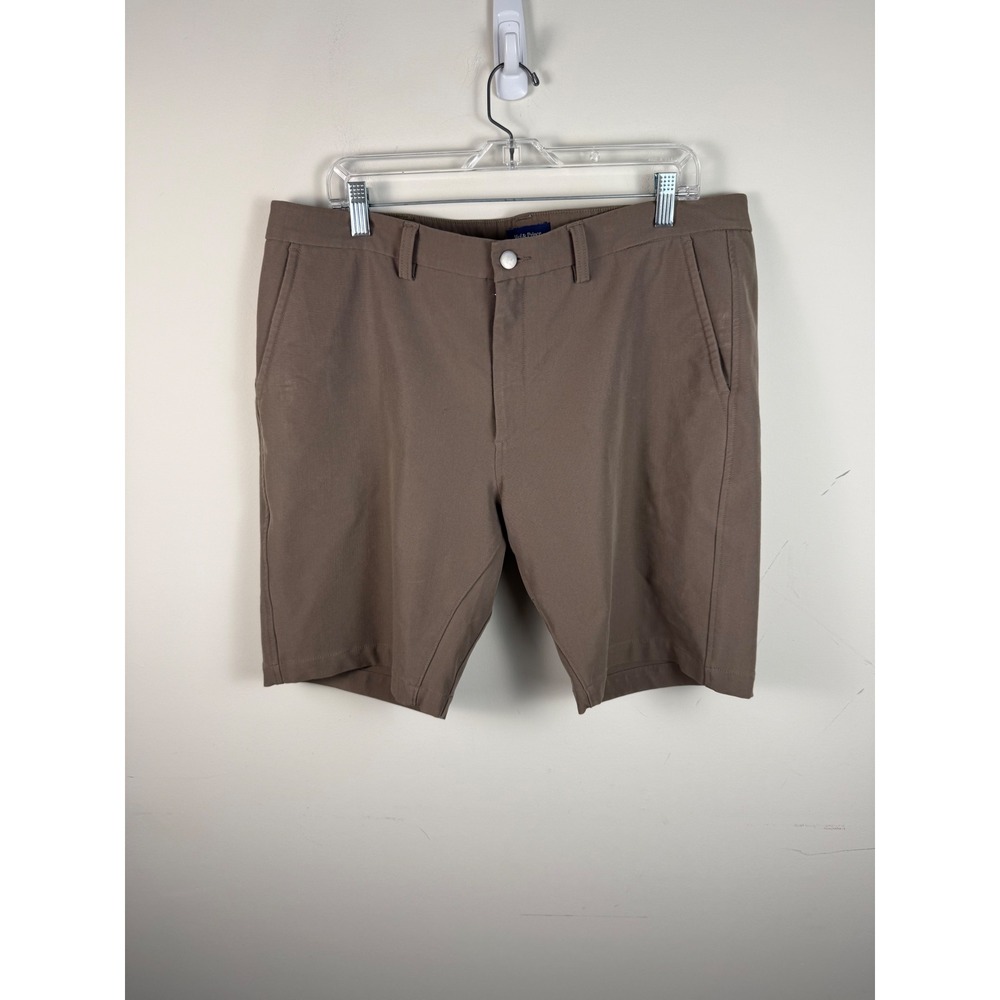 Wool & Prince Mens Brown Performance Chino Shorts 38W 9in Inseam Flat Front